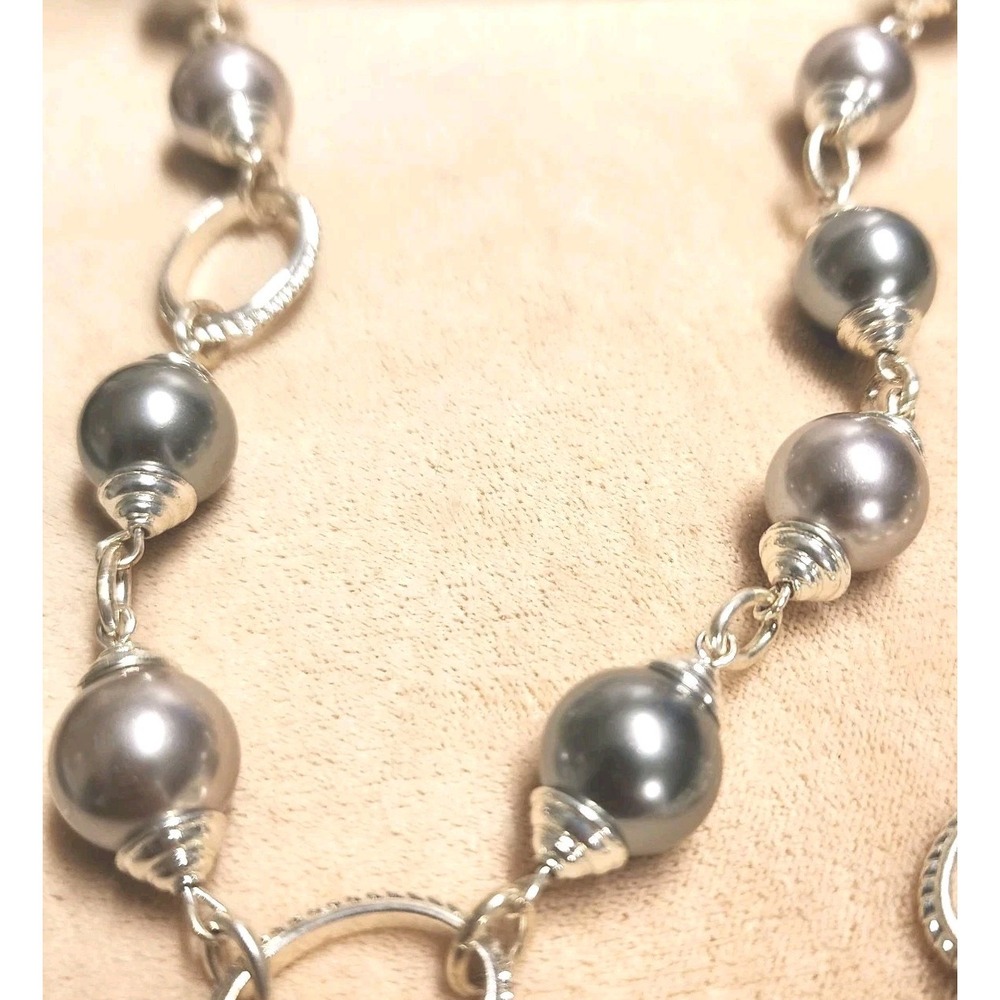 Silver 30" Fashion Chain Necklace with Beading &  Matching 8" Toggle Bracelet
